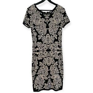 Carmen Marc Valvo Black/Ivory Jacquard Stretchy Dress Size Small